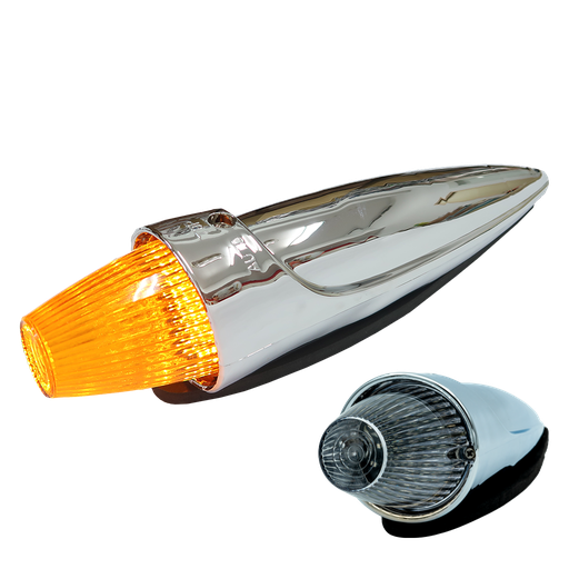 [1100732AC-LED] Chrome Torpedo Roof Marker Light - Amber with Clear Glass